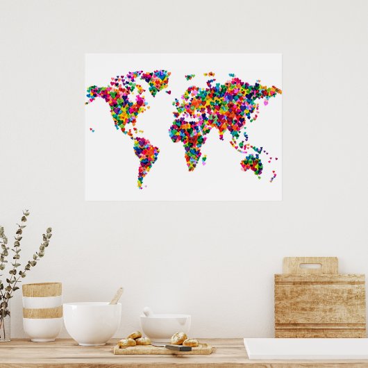 Love Hearts Map of the Wereldkaart Poster (Keuken)