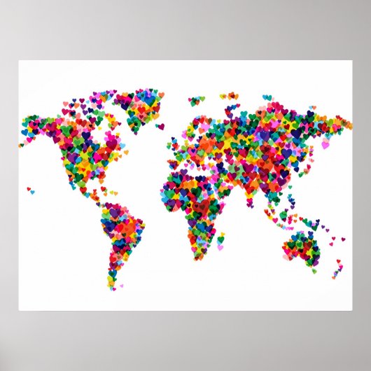 Love Hearts Map of the Wereldkaart Poster (Voorkant)