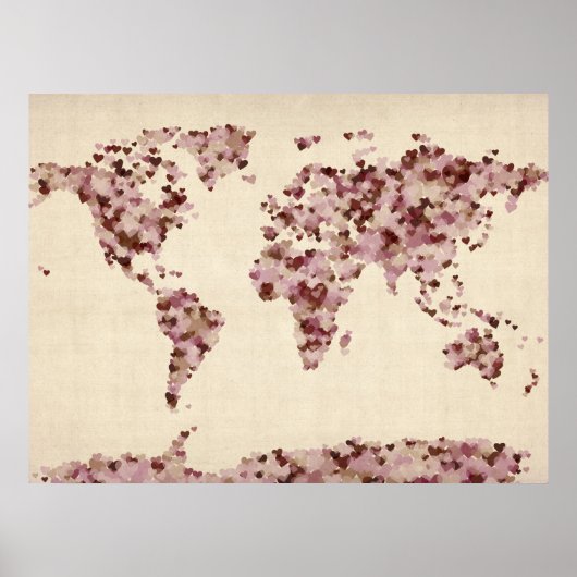 Love Hearts Map of the Wereldkaart Poster (Voorkant)