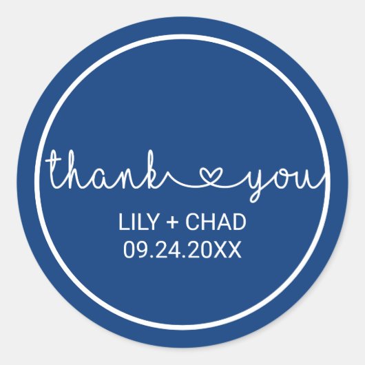 Love Hearts | Navy Bedankt voor je bruiloft Ronde Sticker (Voorkant)
