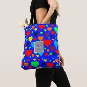 Love Hearts op Blauw Tote Bag (Dichtbij)