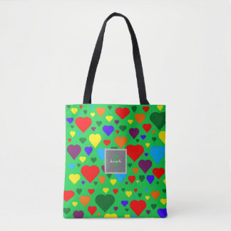 Love Hearts op groen Tote Bag