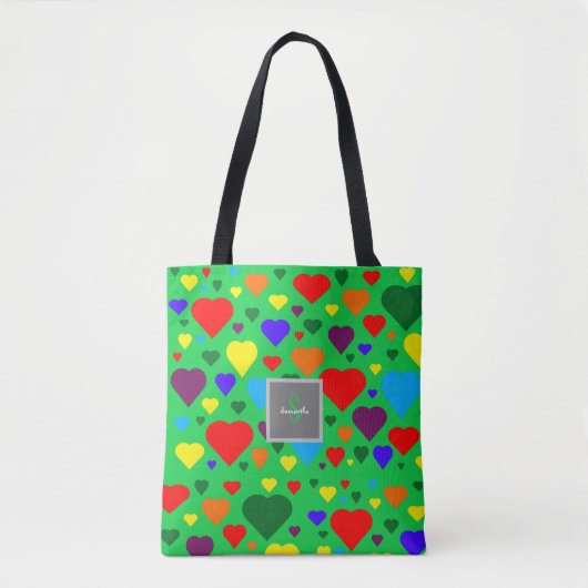 Love Hearts op groen Tote Bag (Voorkant)