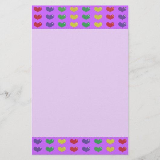 Love Hearts Paarse Stationery Briefpapier (Voorkant)