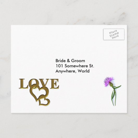 Love Hearts & Paarse Thistle RSVP Menu Briefkaart (Achterkant)