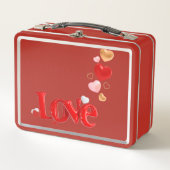 Love & Hearts Personalized Red Metal Lunchbox (Voorkant)