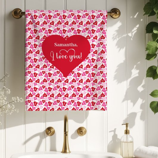 Love Hearts Personalized Valentine Gift Bath Towel Bad Handdoek