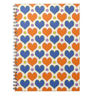 Love Hearts & Polka Dots motief in Blauw & Oranje Notitieboek
