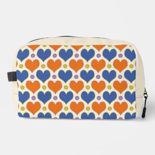 Love Hearts & Polka Dots patroon in Blauw & Oranje Toilettasje