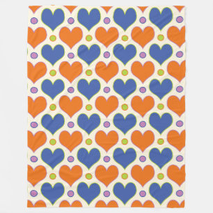 Love Hearts & Polka Dots patroon in blauw & Sinaas Fleece Deken