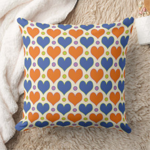 Love Hearts & Polka Dots patroon in blauw & Sinaas Kussen