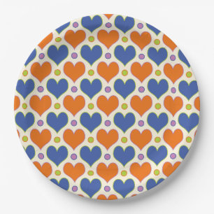 Love Hearts & Polka Dots patroon in blauw & Sinaas Papieren Bordje