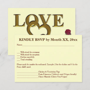 Love Hearts & Red Rose Huwelijks RSVP Menu Uitnodi Kaart