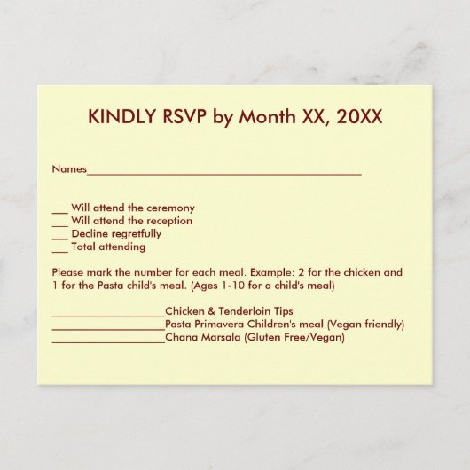 Love Hearts & Red Rose Wedding RSVP Menu Postcard (Voorkant)