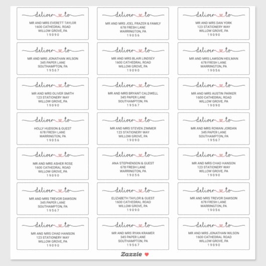 Love Hearts Red Wedding Guest Adresetiketten Sticker (Vel)