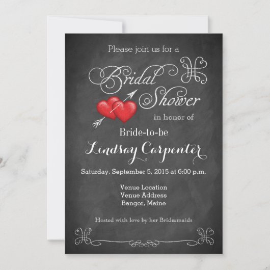 Love Hearts, Scrolls Chalkboard Vrijgezellenfeest Kaart (Voorkant)