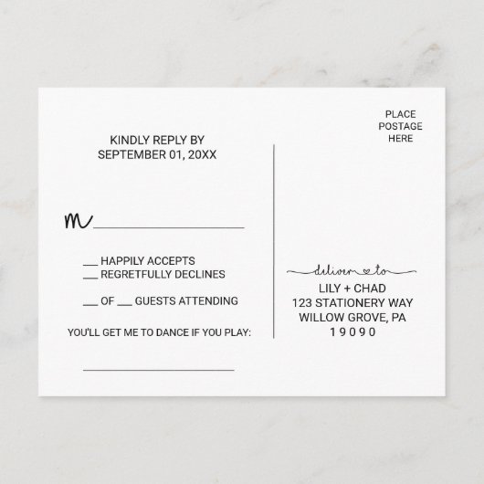 Love Hearts Song Request RSVP Briefkaart (Achterkant)