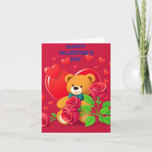 Love Hearts Teddy Bear en Rozen Valentijnsdag Kaart