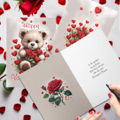 Love Hearts Teddy Bear en Rozen Valentijnsdag Kaart