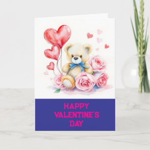 Love Hearts Teddy Bear en Rozen Valentijnsdag Kaart