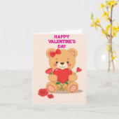 Love Hearts Teddy Bear en Rozen Valentijnsdag Kaart (Gele Bloem)