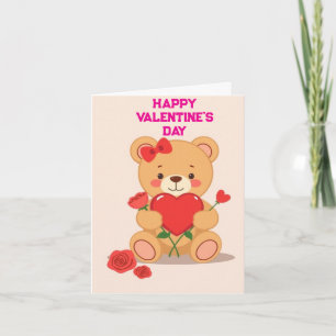 Love Hearts Teddy Bear en Rozen Valentijnsdag Kaart