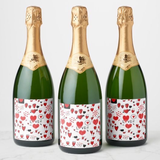 Love Hearts Valentijns Galentines Palentines Sparkling Wijnetiket (Flessen)