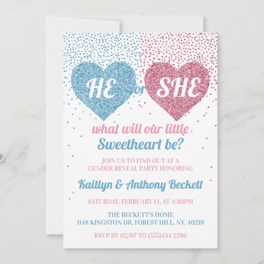 Love Hearts Valentijnsdag Gender onthulling party Kaart (Voorkant)