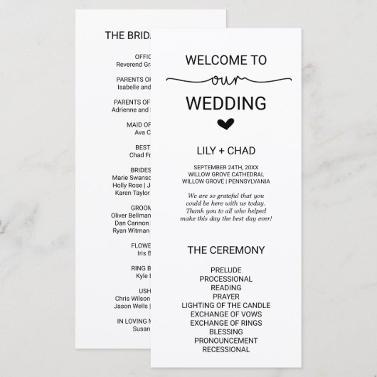 Love Hearts Wedding Program Programmakaart (Voorkant / Achterkant)