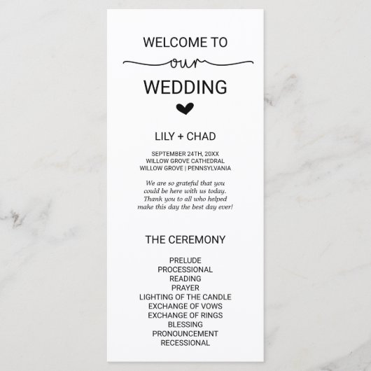 Love Hearts Wedding Program Programmakaart (Voorkant)