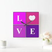 LOVE ~ Helder en vrolijk, vierkante wandklok (Huis)