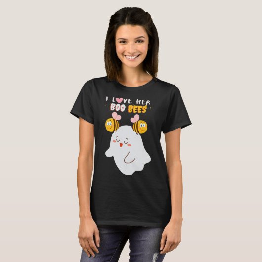 Love Her Boo Bijen Grappig Halloween Paar Echtgeno T-shirt (Voorkant volledig)