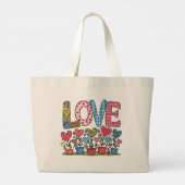 LOVE - Herzblumen Grote Tote Bag (Achterkant)