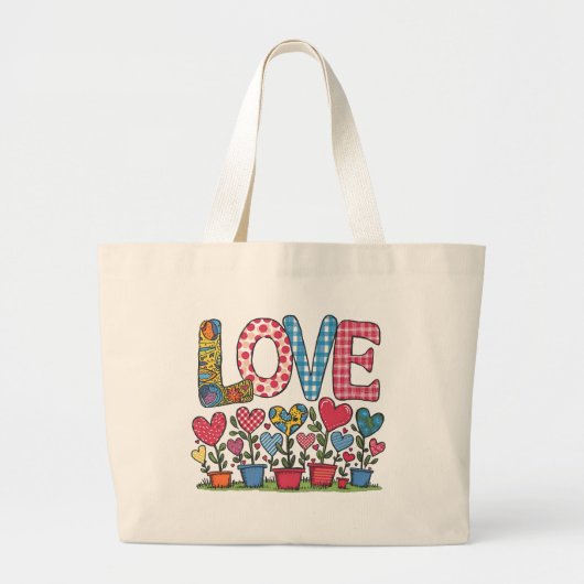 LOVE - Herzblumen Grote Tote Bag (Voorkant)