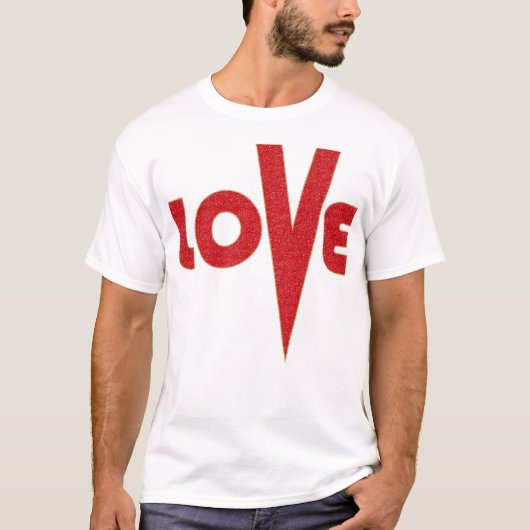 Love High V Letter Art Red en Gold Glitter T-shirt (Voorkant)
