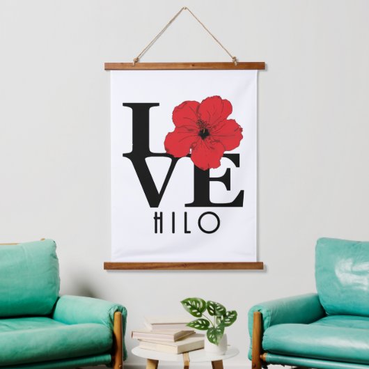 LOVE Hilo Hawaii Red Hibiscus Hangend Wandkleed (Woonkamer)