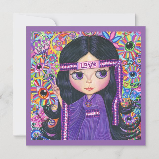 Love Hippie Girl Flower Child Peace Sign (Voorkant)