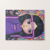 Love Hippie Girl Peace Sign Big Eyes Paars Legpuzzel (Horizontaal)
