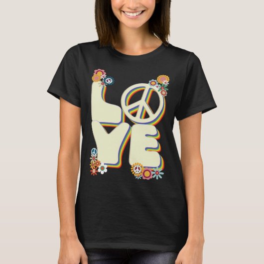 Love Hippie Peace Sign Flowers Groovy 60s 70s Retr T-shirt (Voorkant)