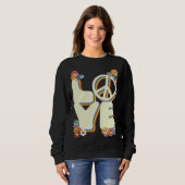 Love Hippie Peace Sign Flowers Groovy 60s 70s Retr Trui (Voorkant volledig)