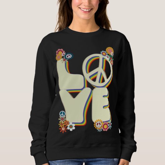 Love Hippie Peace Sign Flowers Groovy 60s 70s Retr Trui (Voorkant)