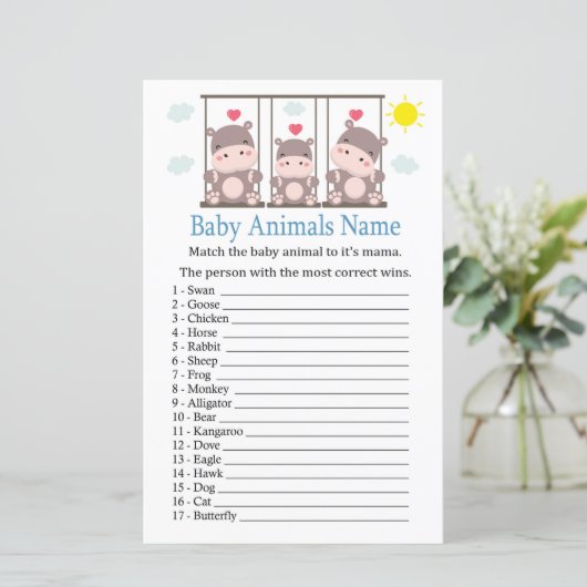 Love hippo Baby Animals Name Game (Staand voorkant)