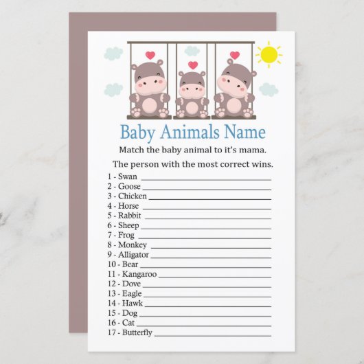 Love hippo Baby Animals Name Game (Voorkant / Achterkant)