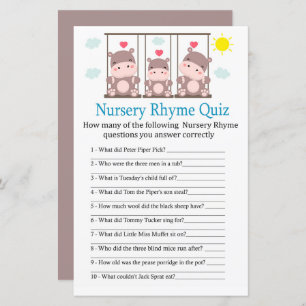Love hippo Nursery Rhyme Quiz baby shower game