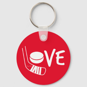 Love Hockey Dames Girls Hockey Stick en Puck Red Sleutelhanger
