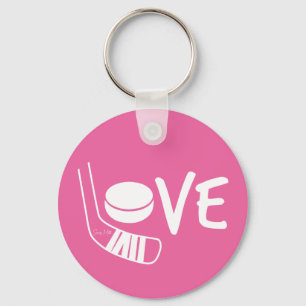 Love Hockey Dames Girls Hockey Stick Puck Pink Sleutelhanger