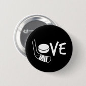 Love Hockey Spelling Out Sticks and Puck Black Ronde Button 5,7 Cm (Voorkant /achterkant)