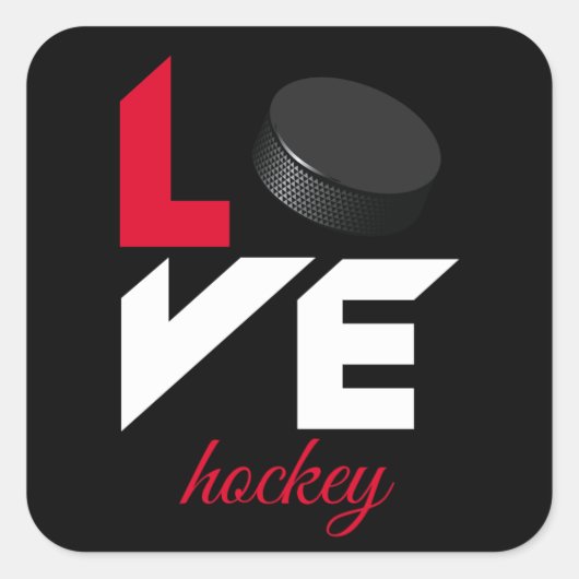 Love hockey vierkante sticker (Voorkant)