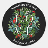 LOVE Holly Berries Zelfgemaakte Kerstmis Ronde Sticker (Voorkant)