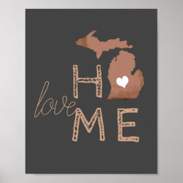Love Home Michigan Heart Copper Grey Poster